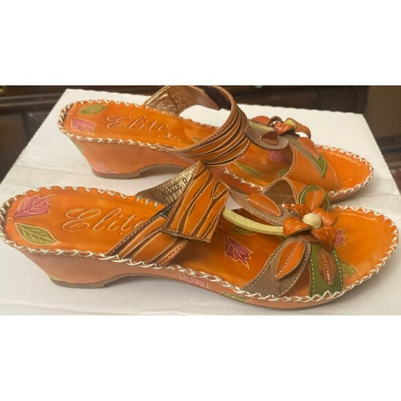Elite Corkys Sweet Orange Leather Embellished Wedge Heel Slide Sandals 8 - Picture 9 of 12